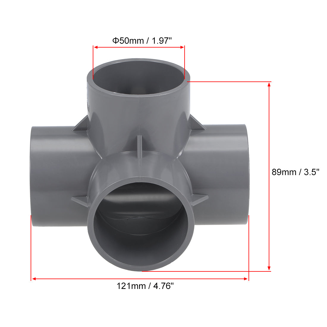 uxcell Uxcell 4-Way 50mm Tee Metric PVC Fitting Elbow - PVC Furniture - PVC Elbow Fittings Gray