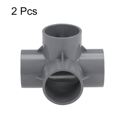 Harfington Uxcell 4 Way 50mm Tee Metric PVC Fitting Elbow - PVC Furniture - PVC Elbow Fittings Gray 2Pcs