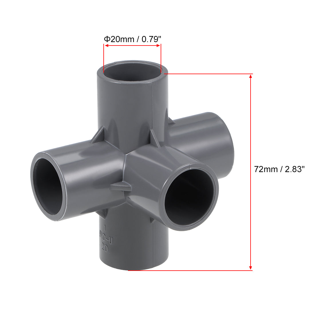 uxcell Uxcell 5 Way 20mm Tee Metric PVC Fitting Elbow - PVC Furniture Elbow Fittings Gray 5Pcs