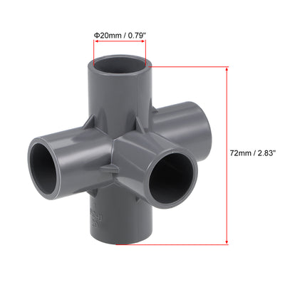 Harfington Uxcell 5 Way 20mm Tee Metric PVC Fitting Elbow - PVC Furniture Elbow Fittings Gray 5Pcs