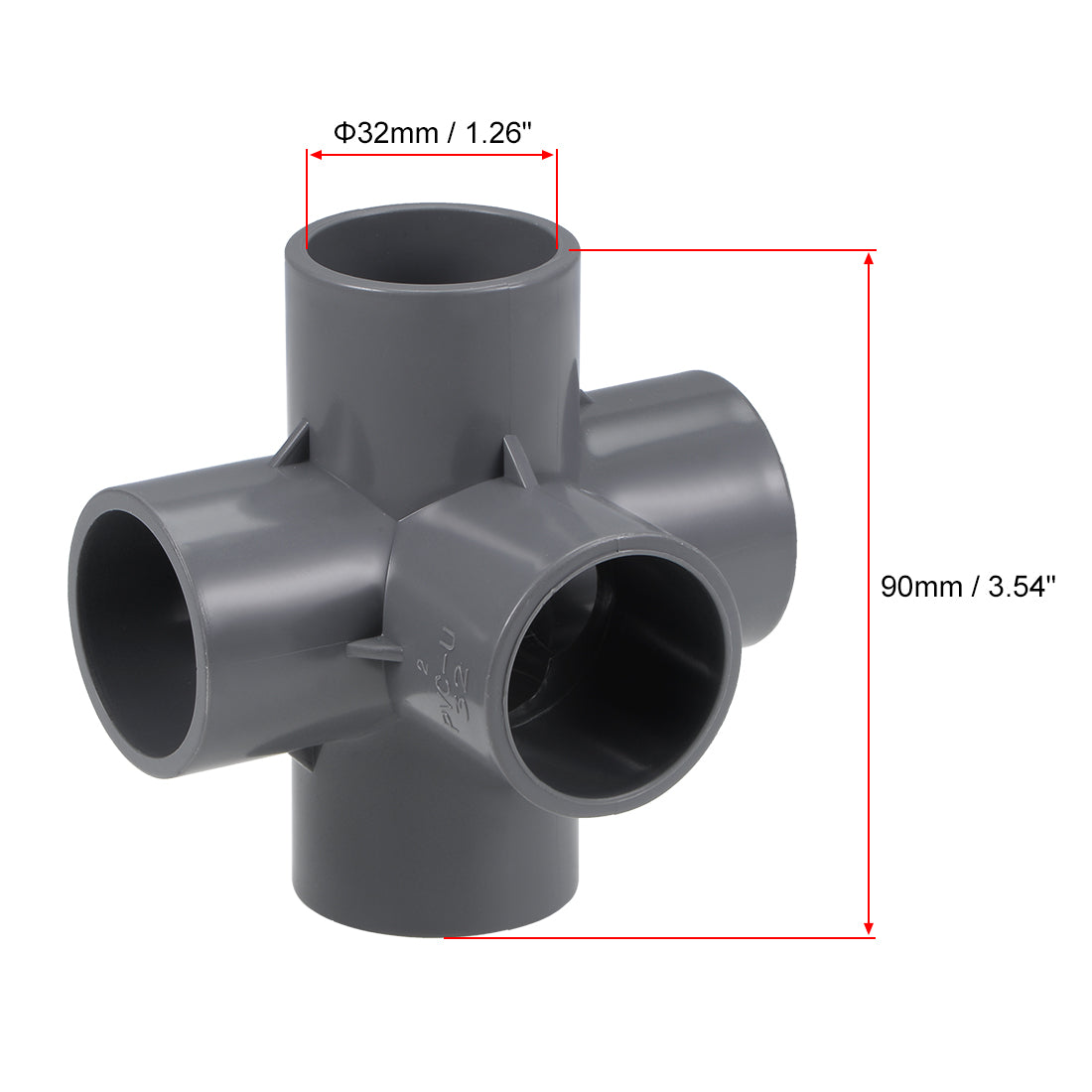 uxcell Uxcell 5 Way 32mm Tee Metric PVC Fitting Elbow - PVC Furniture Elbow Fittings Gray 2Pcs