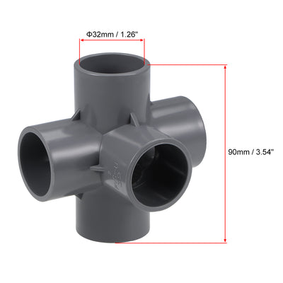 Harfington Uxcell 5 Way 32mm Tee Metric PVC Fitting Elbow - PVC Furniture Elbow Fittings Gray 2Pcs