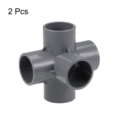 Harfington Uxcell 5 Way 32mm Tee Metric PVC Fitting Elbow - PVC Furniture Elbow Fittings Gray 2Pcs