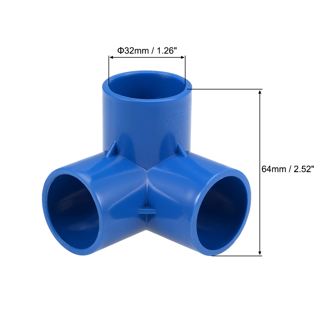 uxcell Uxcell 3-Way Elbow Metric PVC Fitting, 32mm Socket, Tee Corner Fittings Blue 2Pcs