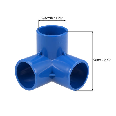 Harfington Uxcell 3-Way Elbow Metric PVC Fitting, 32mm Socket, Tee Corner Fittings Blue 2Pcs