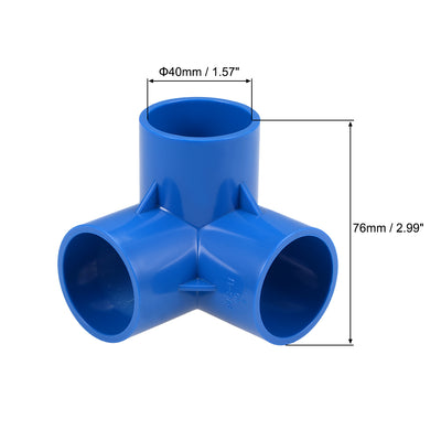 Harfington Uxcell 3-Way Elbow Metric PVC Fitting, 40mm Socket, Tee Corner Fittings Blue 2Pcs