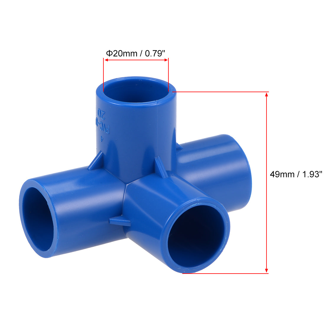 uxcell Uxcell 4 Way 20mm Tee Metric PVC Fitting Elbow - PVC Furniture - PVC Elbow Fittings Blue 5Pcs