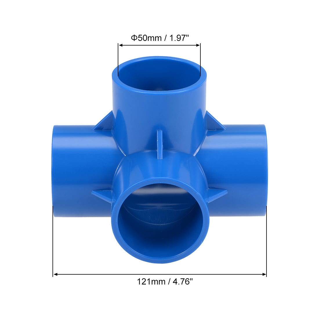 uxcell Uxcell 4 Way 50mm Tee Metric PVC Fitting Elbow - PVC Furniture Elbow Fittings Blue