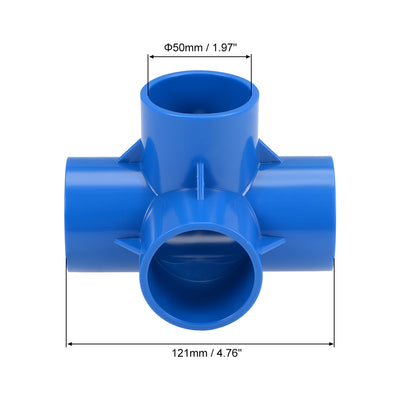 Harfington Uxcell 4 Way 50mm Tee Metric PVC Fitting Elbow - PVC Furniture Elbow Fittings Blue