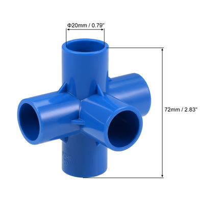 Harfington Uxcell 5 Way 20mm Tee Metric PVC Fitting Elbow - PVC Furniture Elbow Fittings Blue 2Pcs