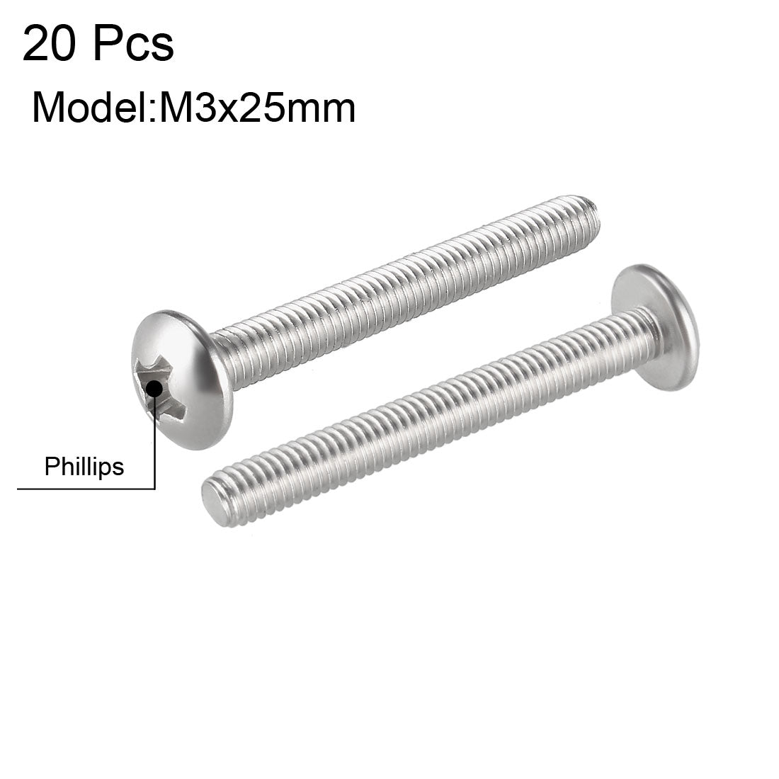 uxcell Uxcell Machine Screws, Phillips Head, 304 Stainless Steel