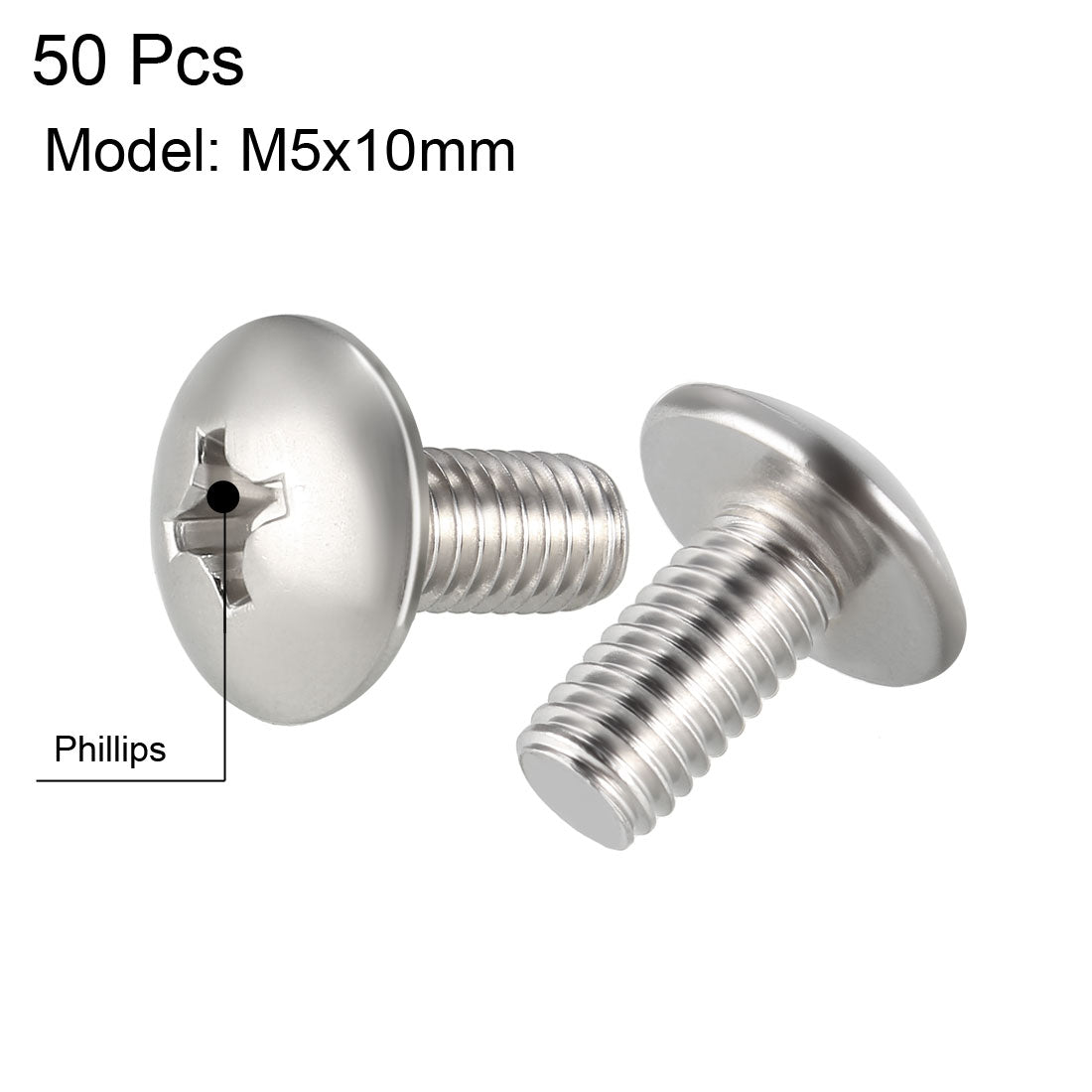 uxcell Uxcell Machine Screw, Phillips Truss Head, 304 Stainless Steel