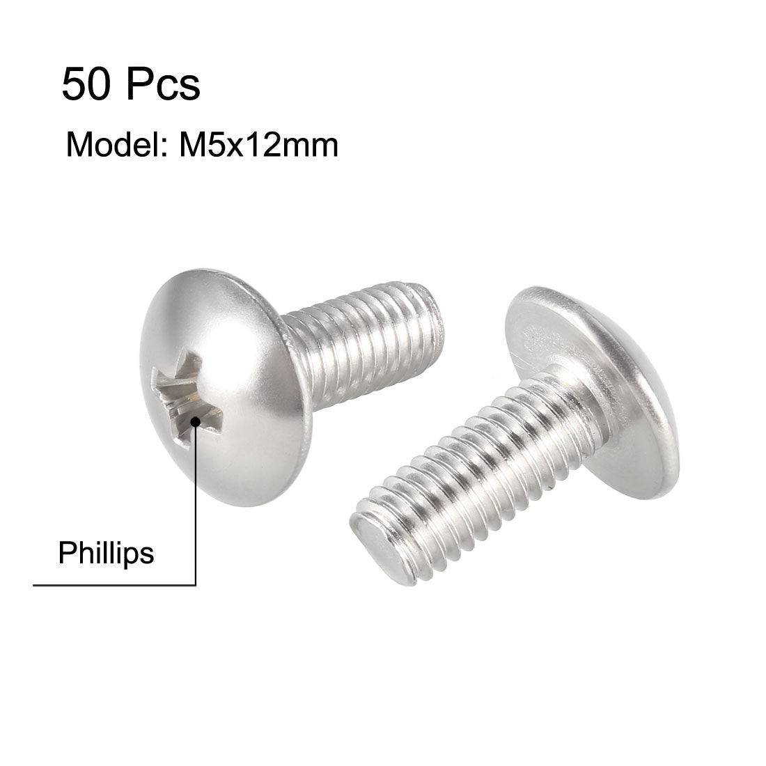 uxcell Uxcell Machine Screw, Phillips Truss Head, 304 Stainless Steel