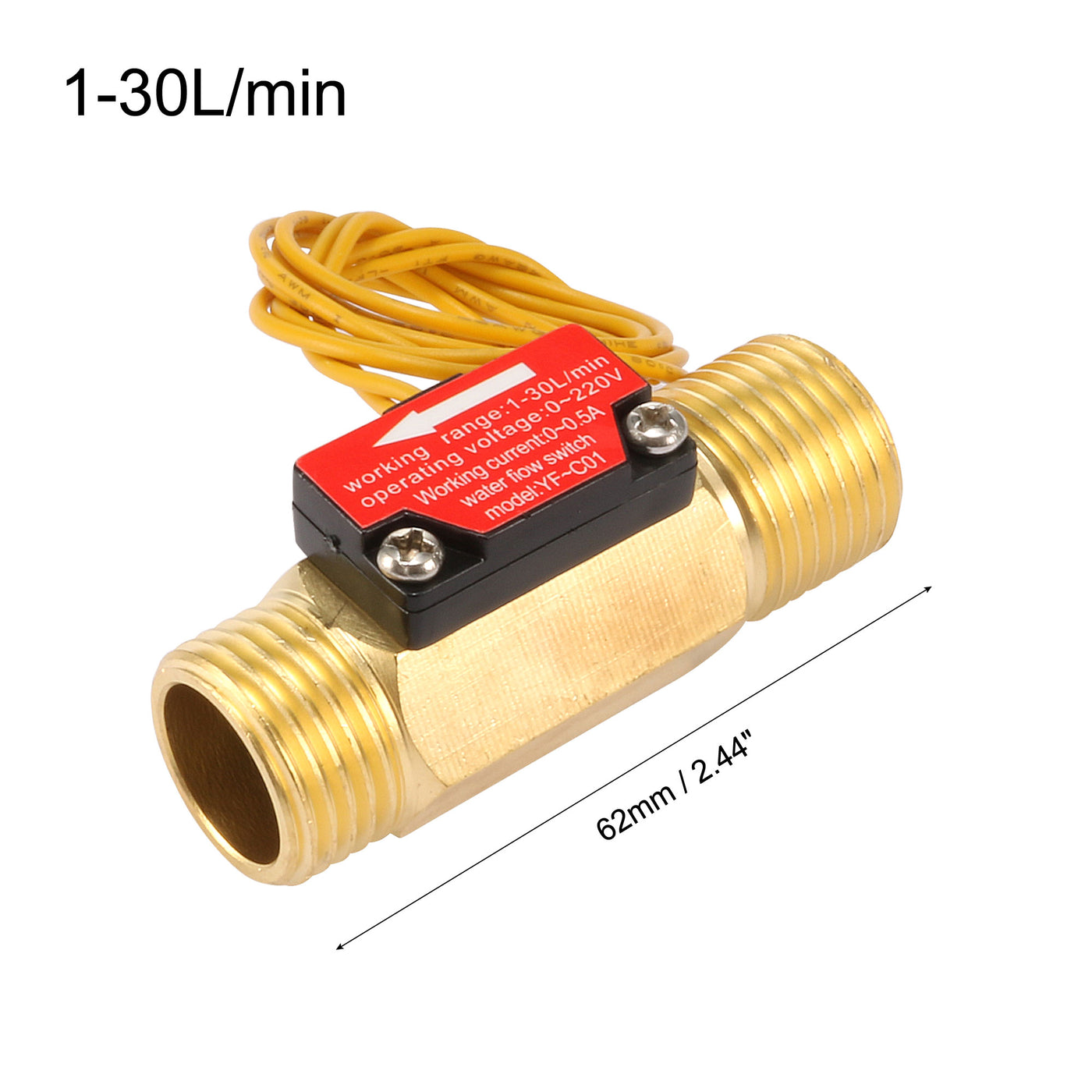 uxcell Uxcell G1/2 Hall Effekt Flüssigkeitswasser Durchflusssensor Schalter Durchflussmesser Zähler 1-30L/min YF-C01