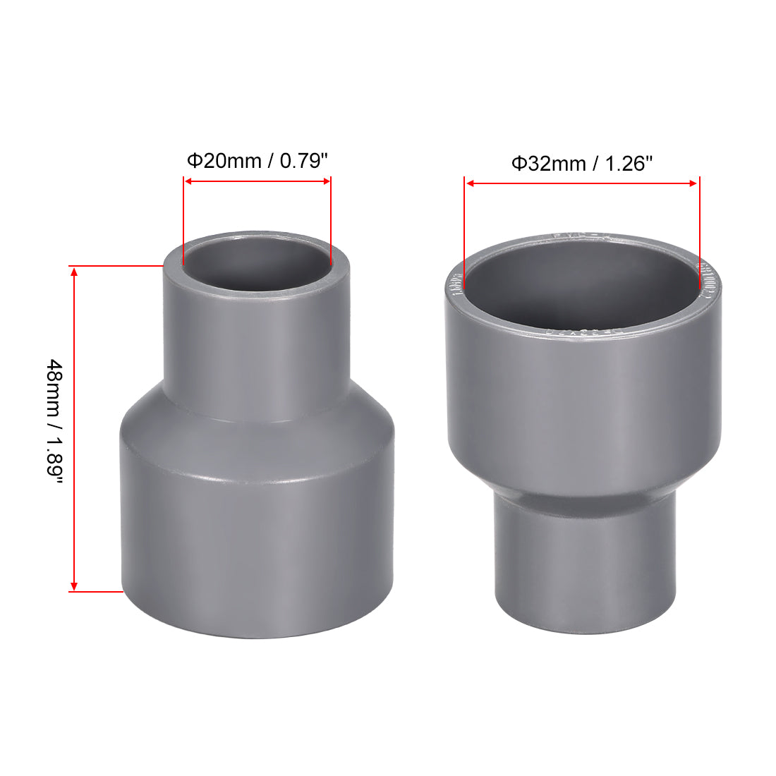 uxcell Uxcell 32mm x 20mm PVC Reducing Coupling Hub by Hub, DWV Pipe Fitting, Gray 2Pcs