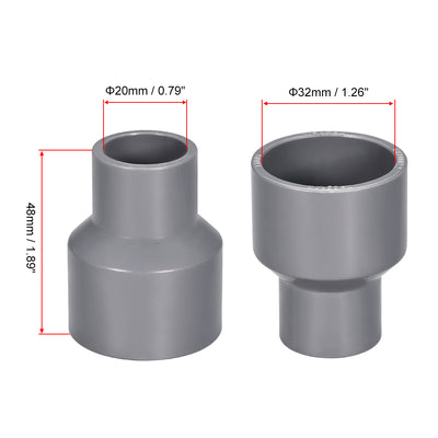 Harfington Uxcell 32mm x 20mm PVC Reducing Coupling Hub by Hub, DWV Pipe Fitting, Gray 2Pcs