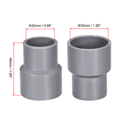 Harfington Uxcell 32mm x 25mm PVC Reducing Coupling Hub by Hub, DWV Pipe Fitting, Gray 2Pcs