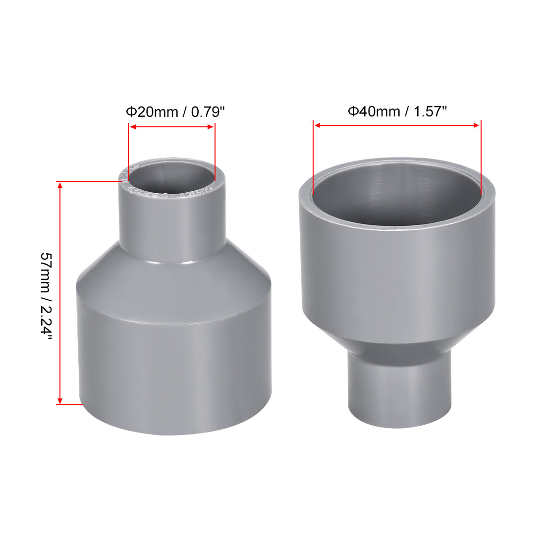 uxcell Uxcell 40mm x 20mm PVC Reducing Coupling Hub by Hub, DWV Pipe Fitting, Gray 2Pcs