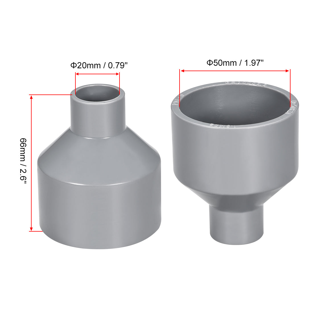 uxcell Uxcell 50mm x 20mm PVC Reducing Coupling Hub by Hub, DWV Pipe Fitting, Gray 2Pcs