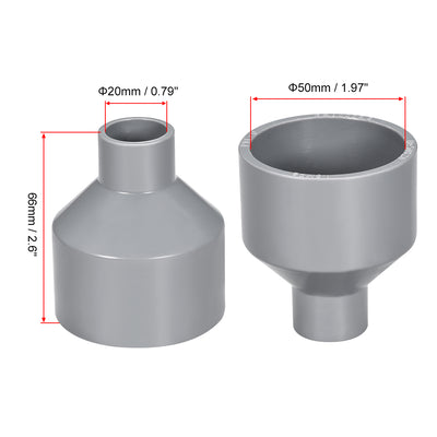 Harfington Uxcell 50mm x 20mm PVC Reducing Coupling Hub by Hub, DWV Pipe Fitting, Gray 2Pcs