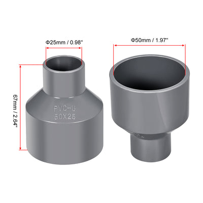 Harfington Uxcell 50mm x 25mm PVC Reducing Coupling Hub by Hub, DWV Pipe Fitting, Gray 5Pcs