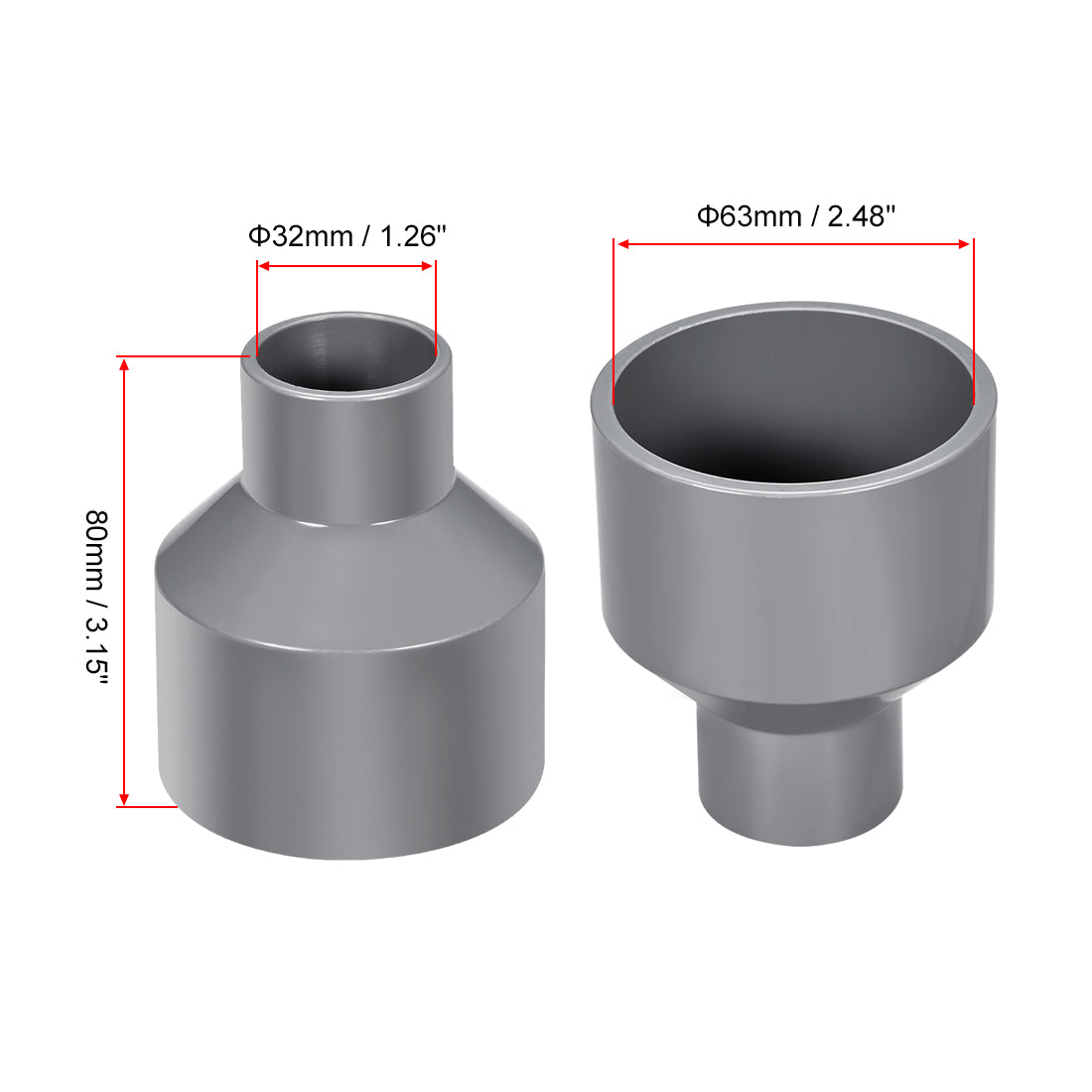 uxcell Uxcell DWV Rohrschraubung Schlauchadapter aus PVC 63mm x 32mm Grau