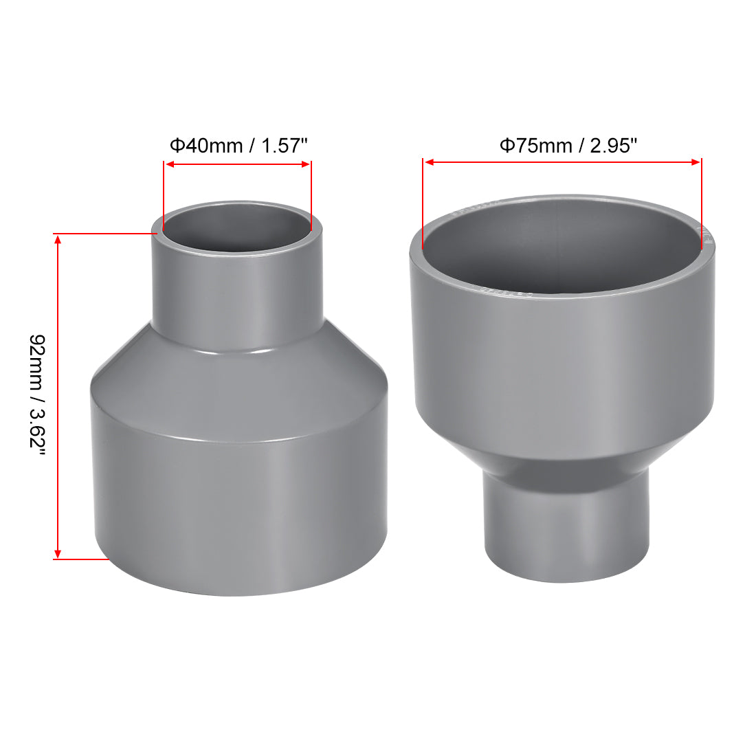 uxcell Uxcell 75mm x 40mm PVC Reducing Coupling Hub by Hub, DWV Pipe Fittings Gray