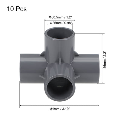 Harfington Uxcell 25 mm, 10 Stück 4-Wege T-Stück PVC Anschlussbogen Möbel Grau PVC Bewässerungssprinkler Rohrverbinder