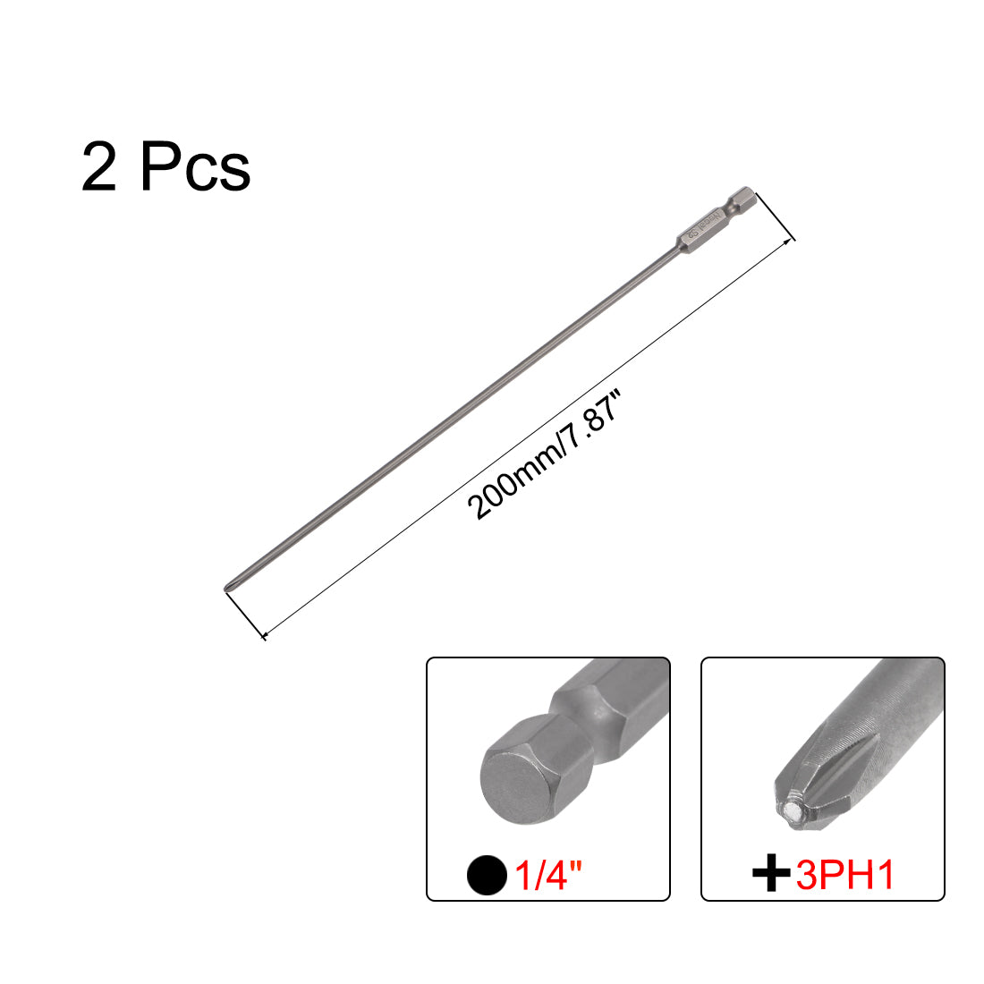 uxcell Uxcell Phillips Bits 1/4-Inch Hex Shank 200mm Length Cross 3PH1 Magnetic Screw Driver S2 Screwdriver Bit 2Pcs