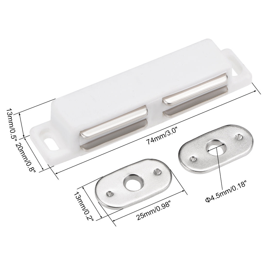 uxcell Uxcell Double Magnetic Latches Catch for Cabinet Door Cupboard 3" Long White 4pcs