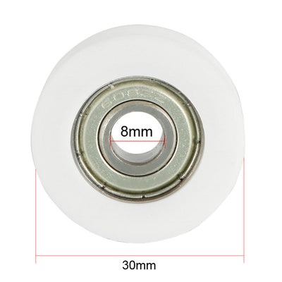 Harfington Uxcell 2.5mm Deep Metal V Groove Guide Bearing Pulley Rail Ball Wheel White 8x30x11mm 4pcs