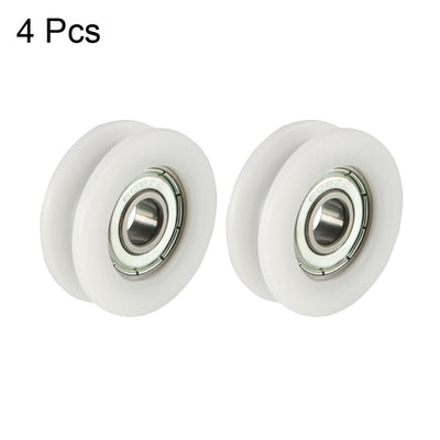 Harfington Uxcell 2.5mm Deep Metal V Groove Guide Bearing Pulley Rail Ball Wheel White 8x30x11mm 4pcs