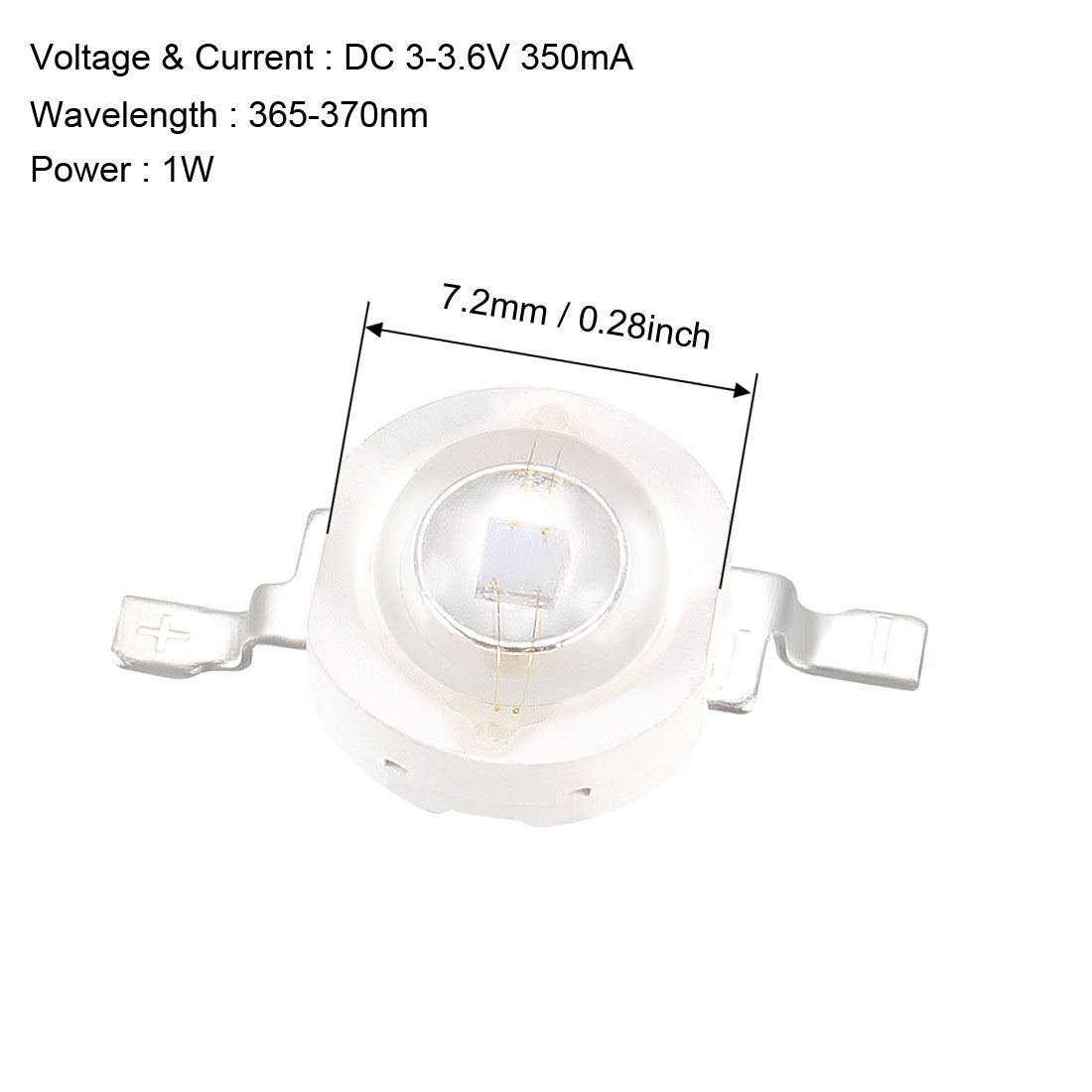 uxcell Uxcell 365-370nm UV LED Chip 1W Light Emitting Diode Purple Surface Mounted Devices COB Ultraviolet