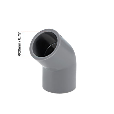 Harfington Uxcell PVC Pipe Fitting, 20mm Slip Socket, 45 Degree Elbow Connector Gray 10Pcs