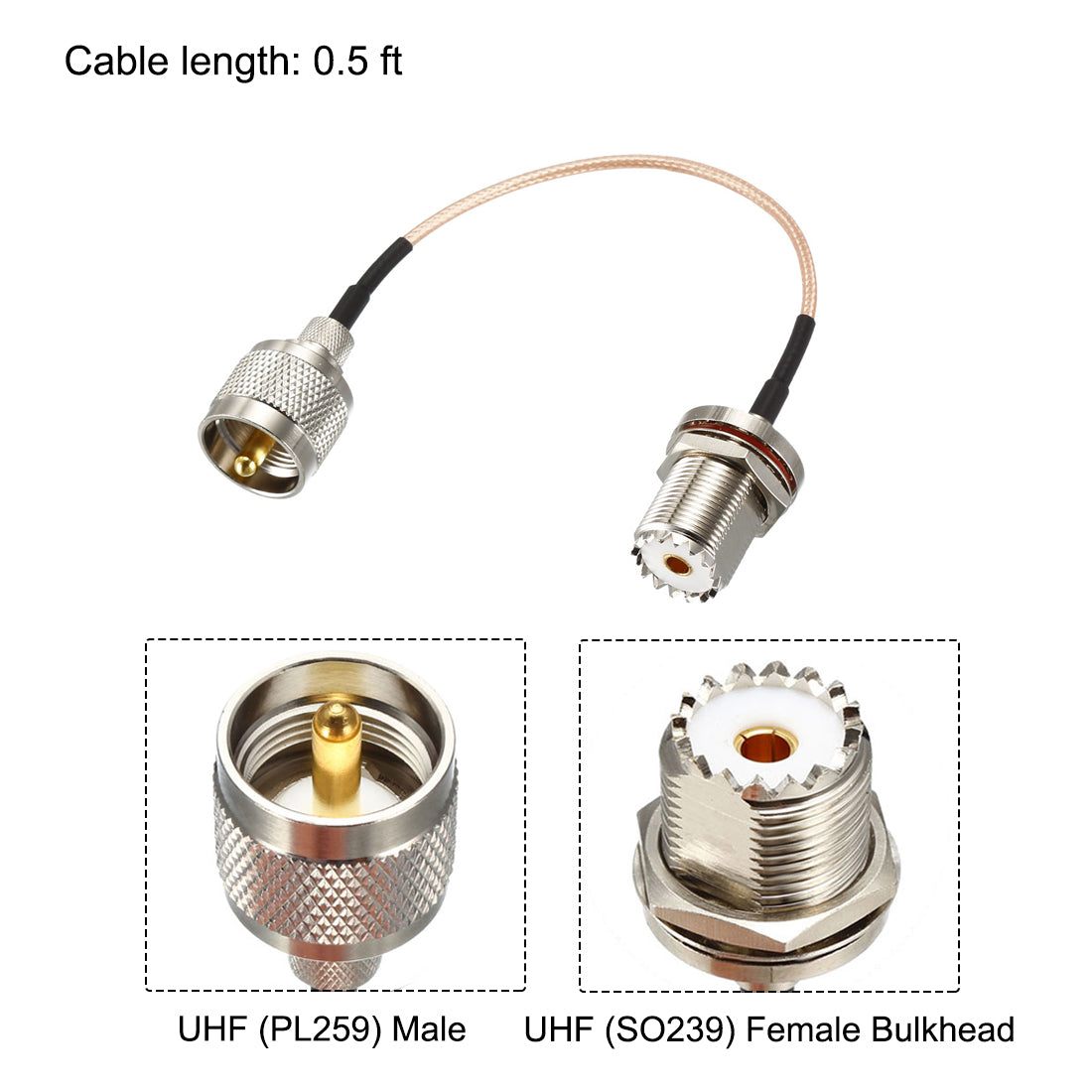 uxcell Uxcell UHF PL-259 Male to UHF SO-239 Female Bulkhead RG58 Coax Cable