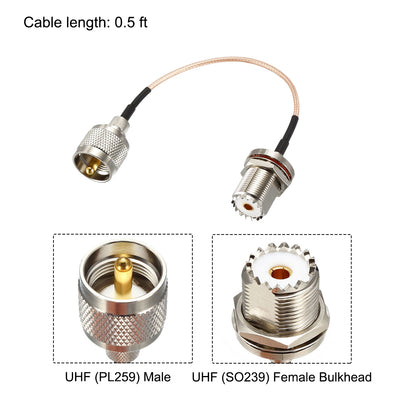 Harfington Uxcell UHF PL-259 Male to UHF SO-239 Female Bulkhead RG58 Coax Cable