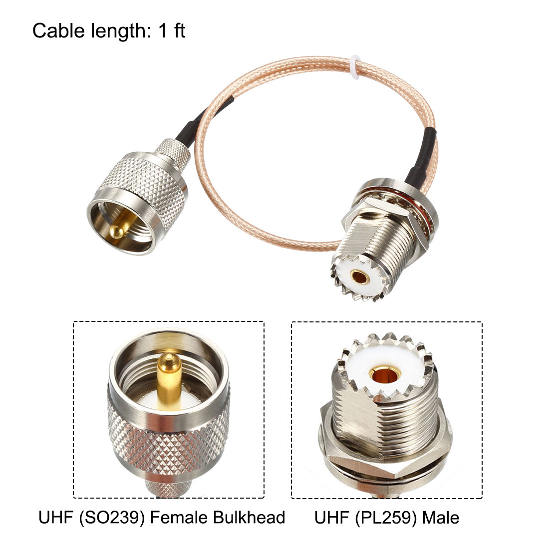 uxcell Uxcell UHF PL-259 Male to UHF SO-239 Female Bulkhead RG58 Coax Cable