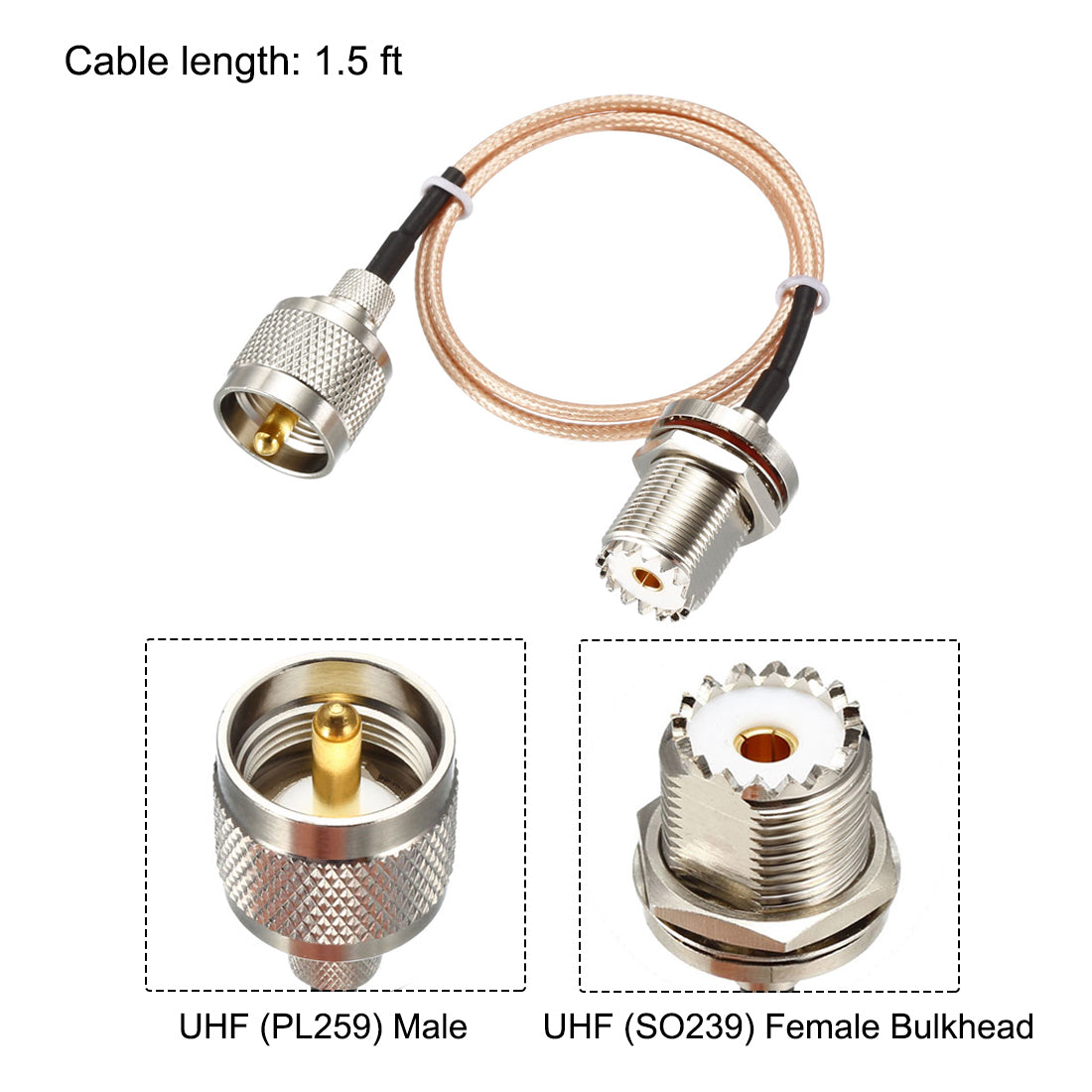 uxcell Uxcell UHF PL-259 Male to UHF SO-239 Female Bulkhead RG58 Coax Cable