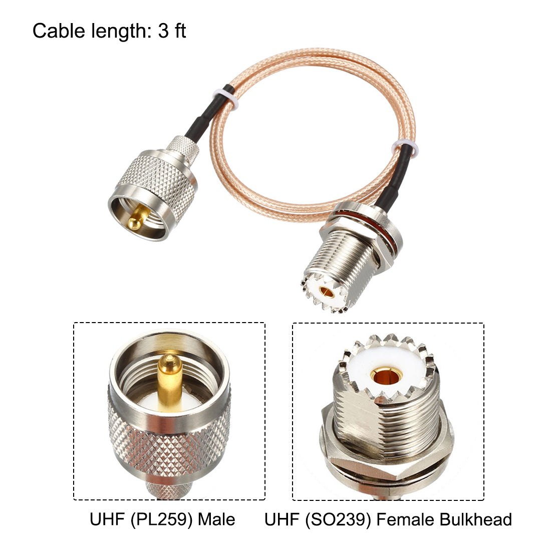 uxcell Uxcell UHF PL-259 Male to UHF SO-239 Female Bulkhead RG58 Coax Cable