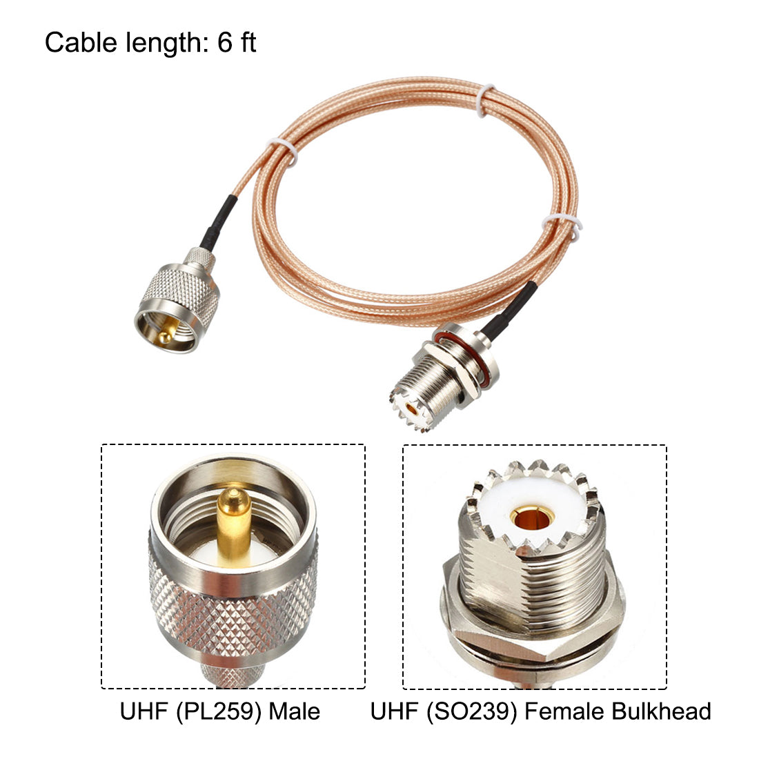 uxcell Uxcell UHF PL-259 Male to UHF SO-239 Female Bulkhead RG58 Coax Cable