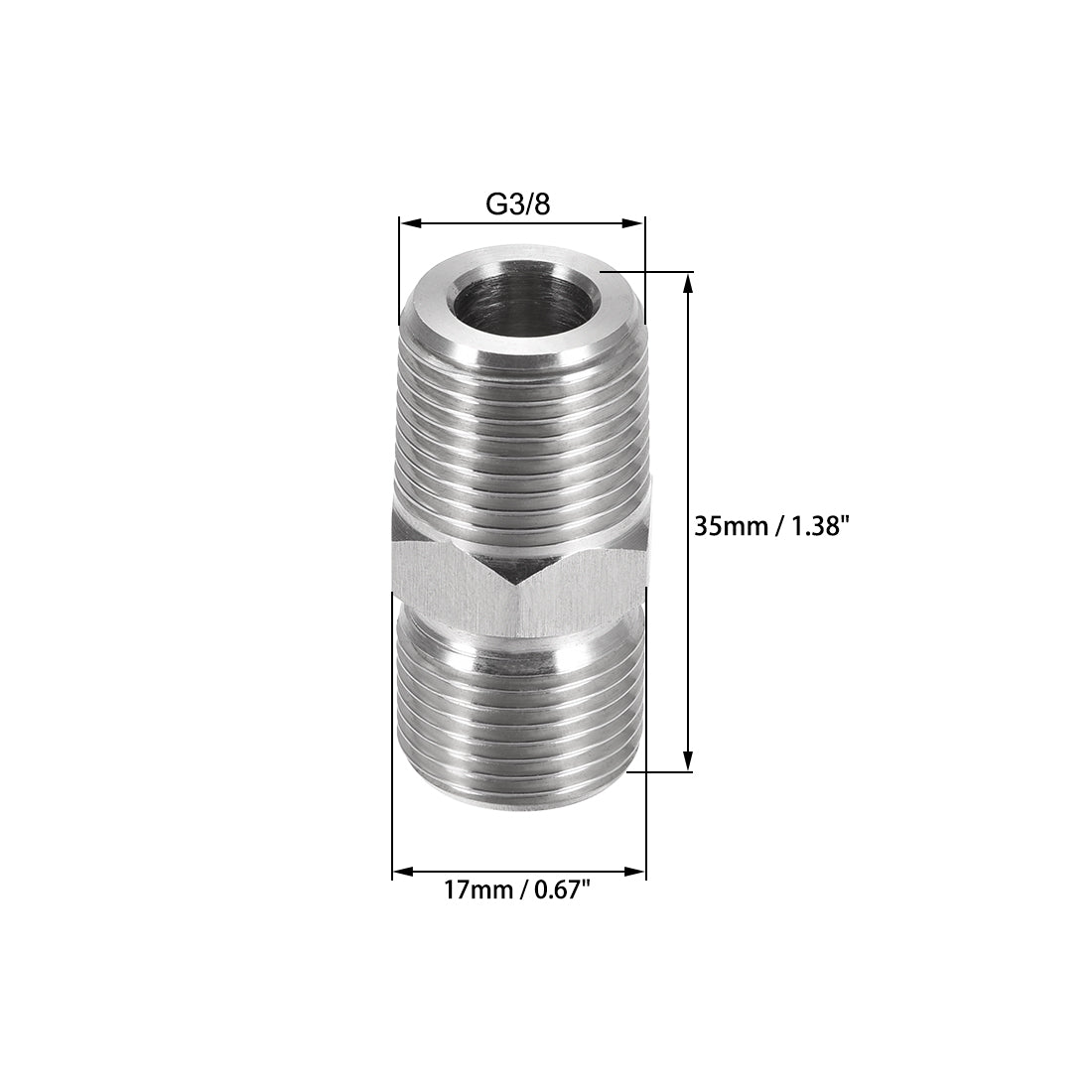 uxcell Uxcell Hex Nipple G3/8 Male x G3/8 Male 304 Stainless Steel Pipe Tube Fitting 4Pcs