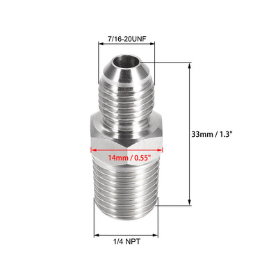 Harfington Uxcell Hex Nipple 1/4 NPT x 7/16-20UNF 304 Stainless Steel Pipe Tube Fitting 4Pcs