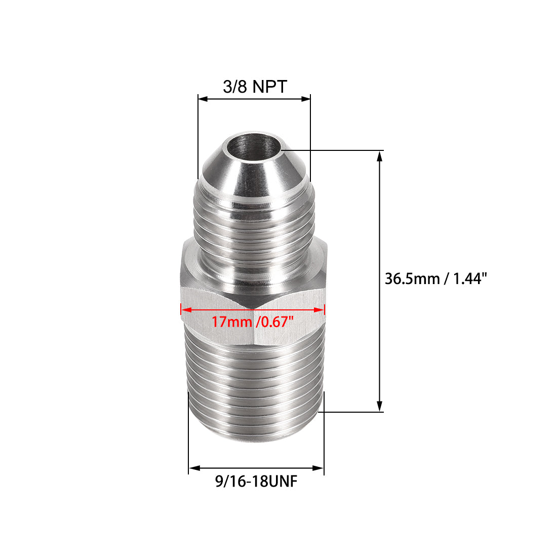 uxcell Uxcell Sechskant Nippel 304 Edelstahl Rohrverschraubung 3/8 NPT x 9 / 16-18UNF