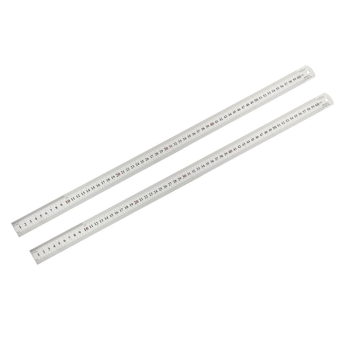 uxcell Uxcell Straight Ruler 600mm 24 Inch Metric Stainless Steel Measuring Tool with Hanging Hole 2pcs