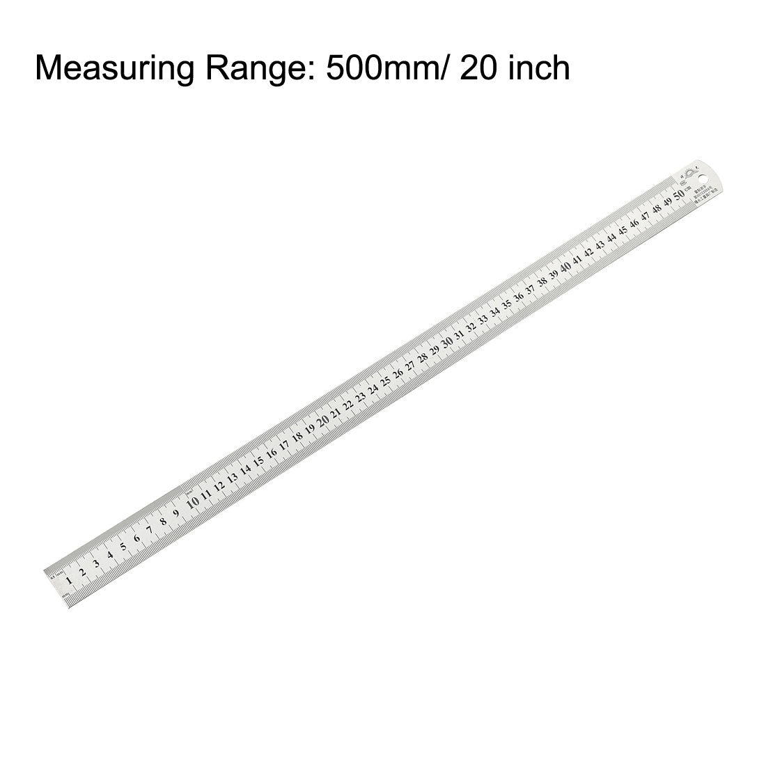 uxcell Uxcell Straight Ruler 500mm 20 Inch Metric Stainless Steel Measure Tool with Hanging Hole 2pcs