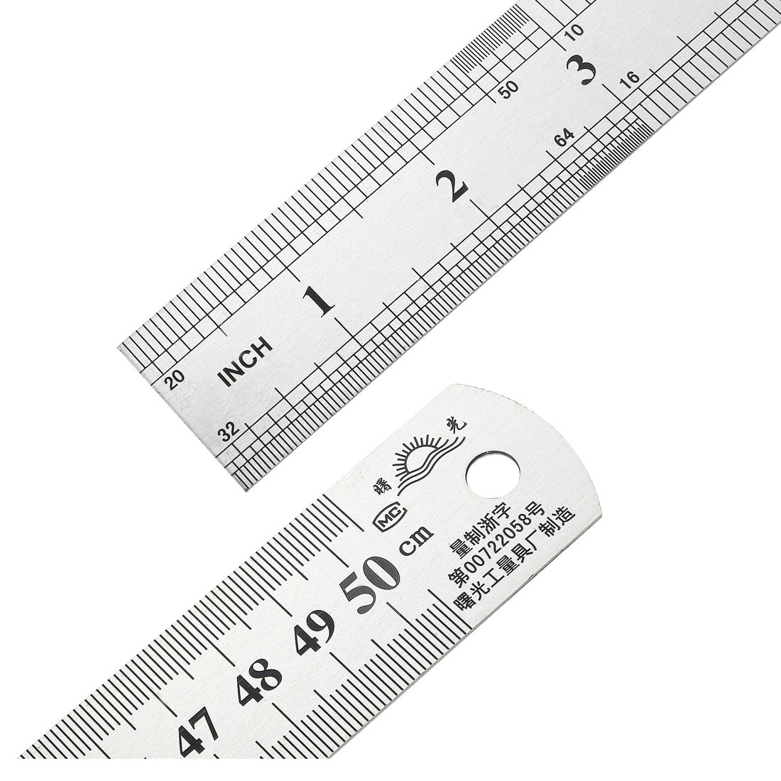 uxcell Uxcell Straight Ruler 500mm 20 Inch Metric Stainless Steel Measure Tool with Hanging Hole 2pcs