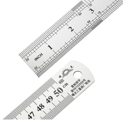 Harfington Uxcell Straight Ruler 500mm 20 Inch Metric Stainless Steel Measure Tool with Hanging Hole 2pcs