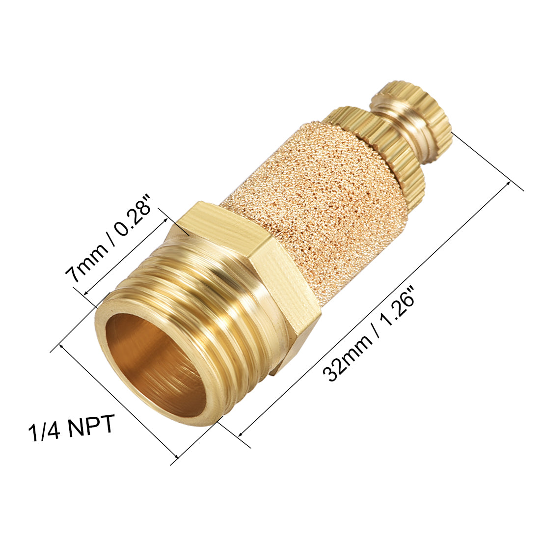 uxcell Uxcell Sintered Bronze Exhaust Muffler Top Adjustable 1/4 NPT - Brass Body Pneumatic Air Muffler Air Flow Speed Controller Brass Flow Control Muffler 2pcs