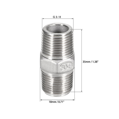 Harfington Uxcell Stainless Steel 304 Cast Pipe Fittings Coupling 3/8 x 3/8 G Male 2pcs