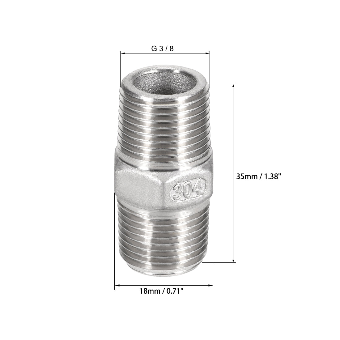 uxcell Uxcell Edelstahl 304 Gussrohrverschraubung Kupplung Koppler G Stecker G3 / 8 x G3 / 8 (3 Stück)